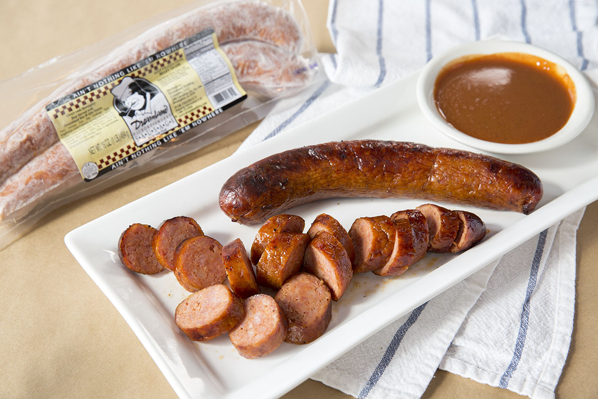 Dreamland BBQ sausage, frozen and cooked. 